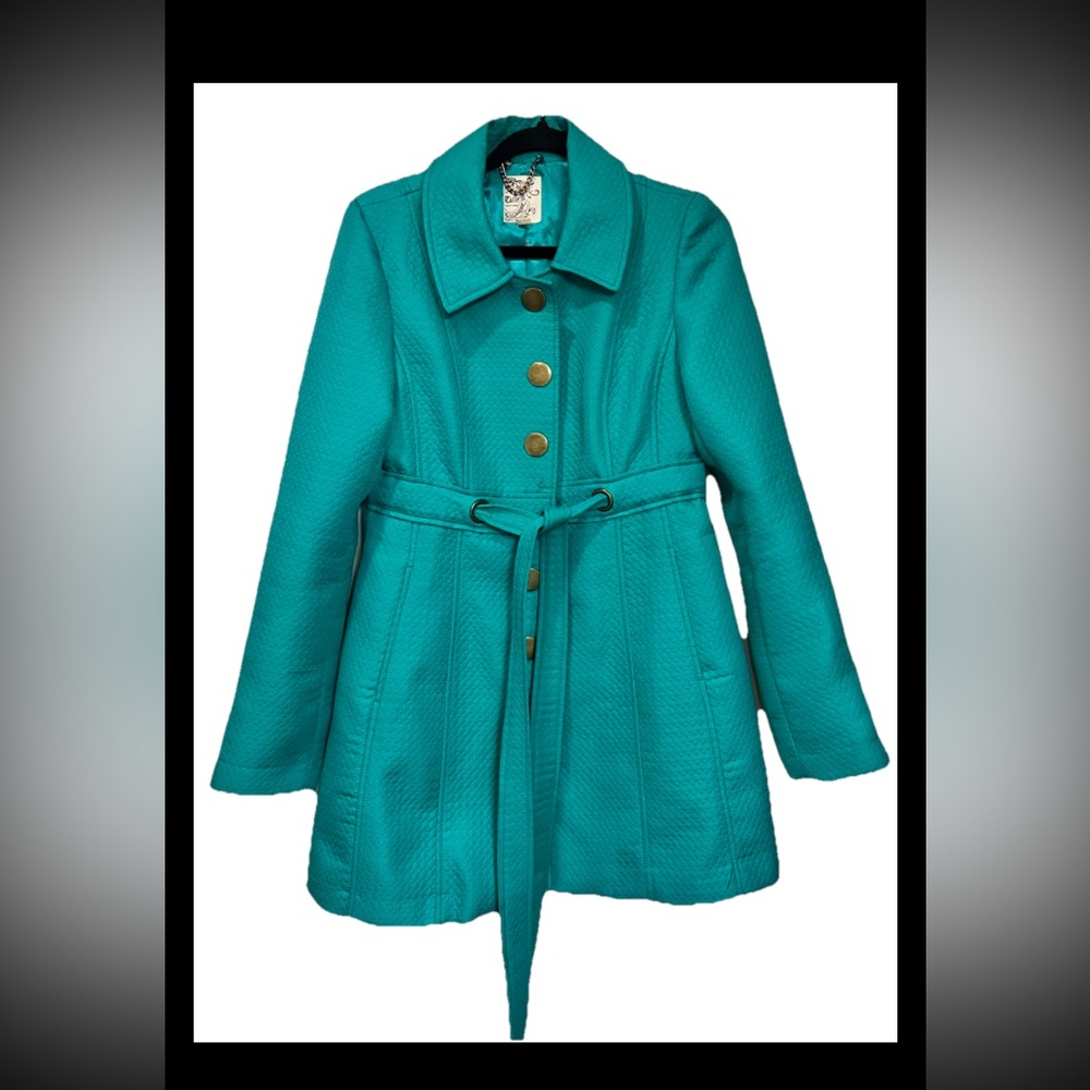 Tulle vibrant teal-blue textured pea coat size M